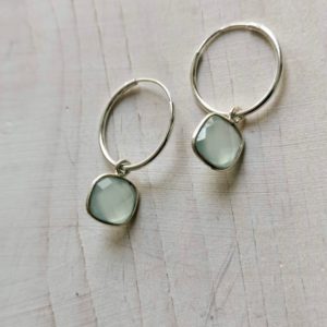 semi precious gemstone silver earrings, silver hoop earrings