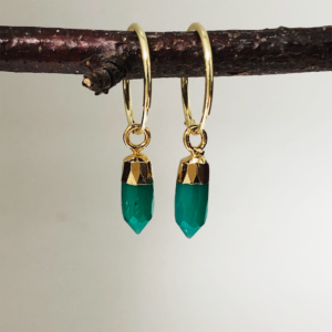 Gold Plated Hoop Earrings with Green Onyx
