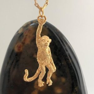 Gold Charm, Monkey Charm, Gold plated necklace with Charm