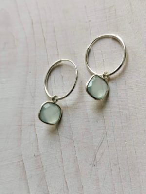 semi precious gemstone silver earrings, silver hoop earrings