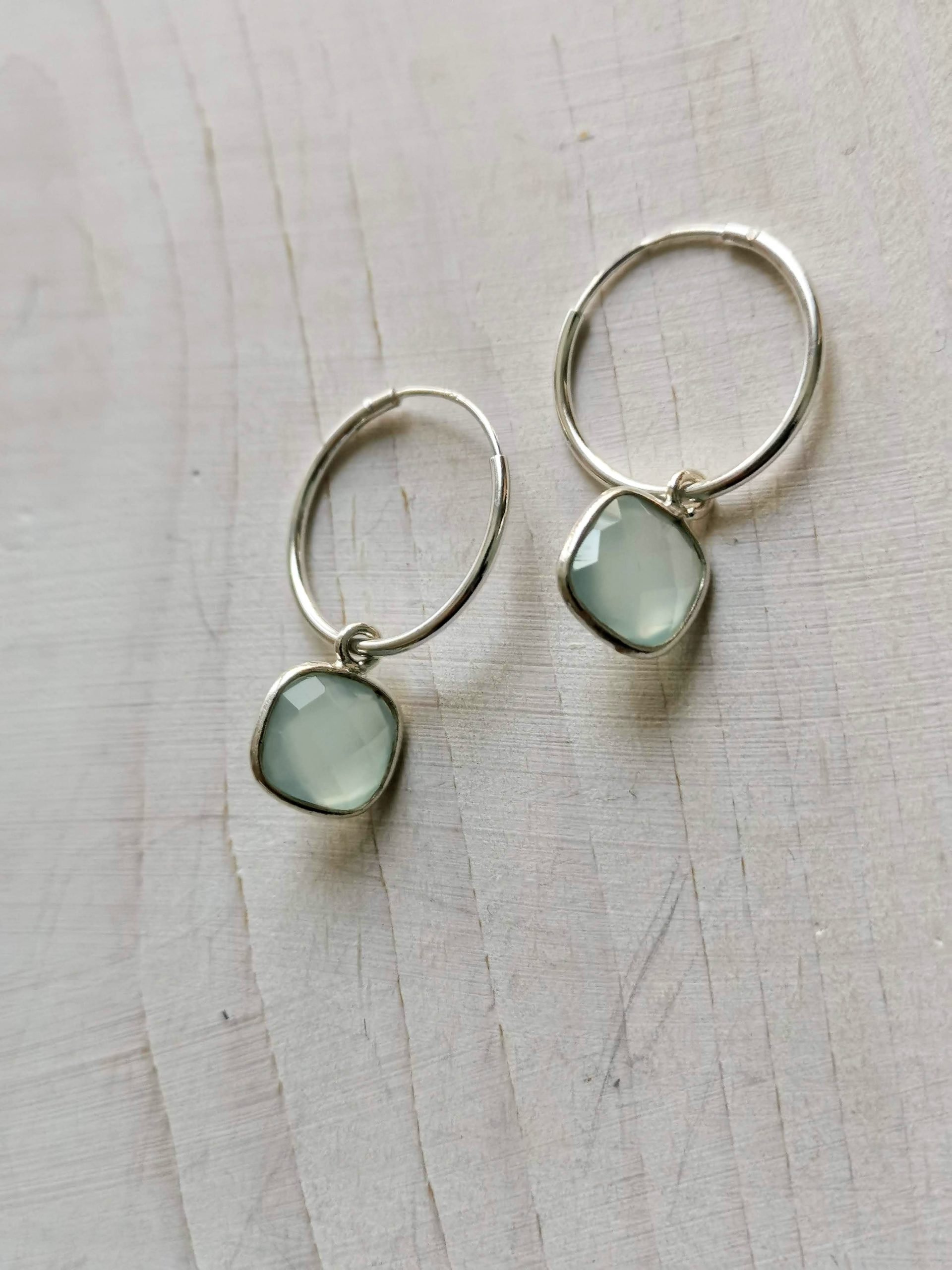 Silver Hoop Earrings with Calcite Gemstones - Blue Marble Shop
