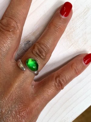 Green seaglass ring, Silver and seaglass ring. Silver adjustable ring