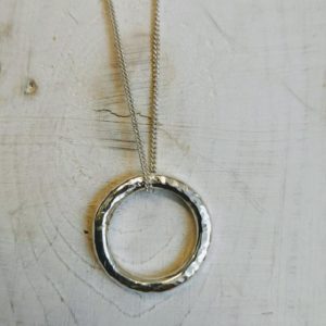 Chunky hammered Silver Necklace, Handmade Silver Necklace, Chunky Silver Circle Pendant, Boho Necklace, Gift For Her