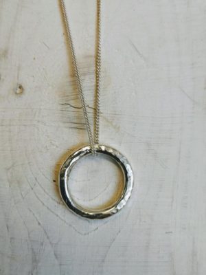 Chunky hammered Silver Necklace, Handmade Silver Necklace, Chunky Silver Circle Pendant, Boho Necklace, Gift For Her